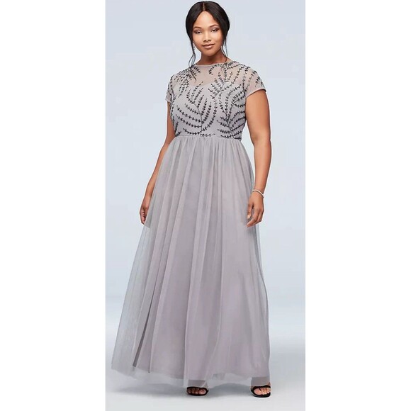 NWT $250 Davids Bridal Mother Of The Bride Prom Ball Gown Plus Size 16 W Silver - Picture 1 of 8